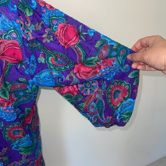 Diane Freis Skirt Set Womens Vintage Floral Purple Red Blue Polyester Top Button - Picture 5 of 15